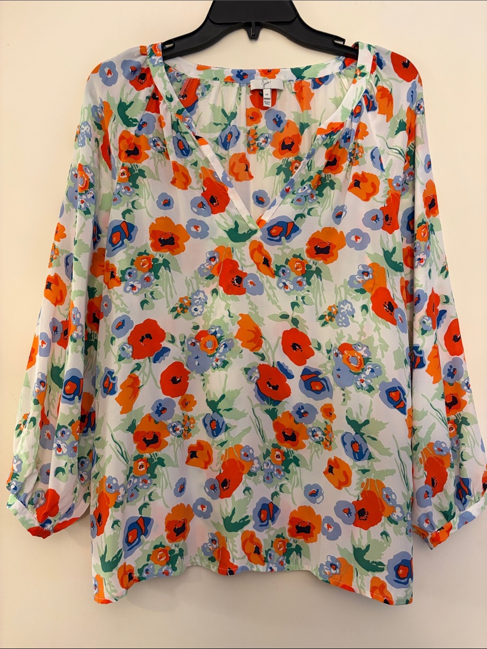 Joie McKenna Women’s Orange Poppy Floral Silk Blouse, Medium